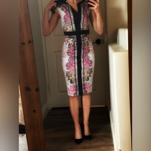 Floral Print Black and White Dress